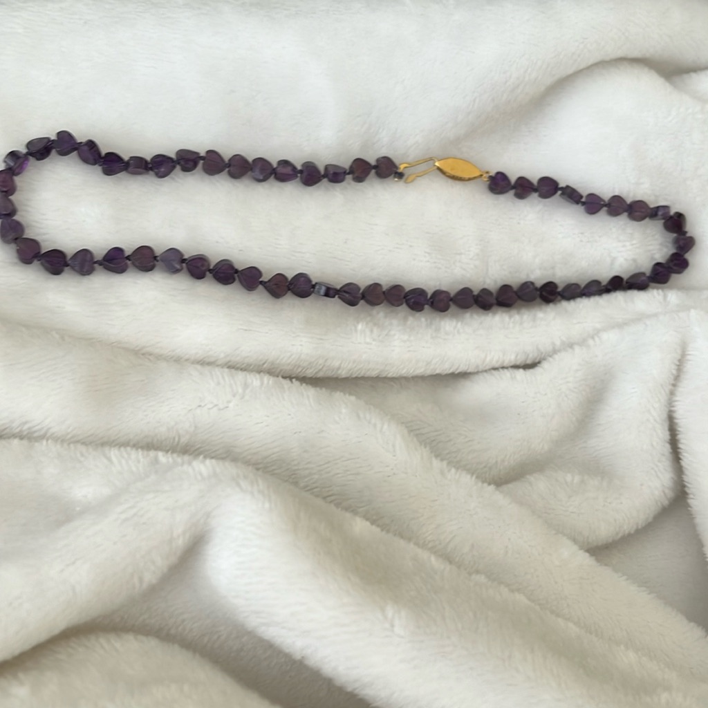 Necklace, Amethyst, Heart Shaped, Flat, Knotted In Between, Vintage